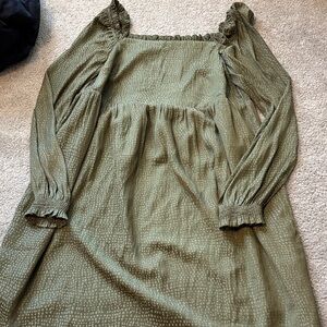 LOFT Olive Green Smocked Yoke Blouse